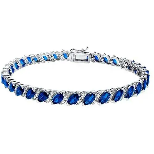Sterling Silver Created, Simulated or Genuine Marquise-cut Tennis Bracelet with White Topaz Accents Sterling Silver Created, Simulated or Genuine Marquise-cut Tennis Bracelet with White Topaz Accents