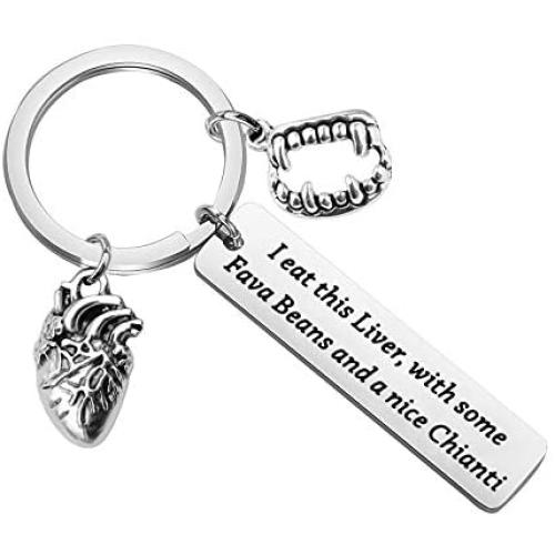 KEYCHIN American TV Show Inspired Gift Hannibal Lecter Lovers Gift I Eat This Liver with Some Fava Beans Keychain Halloween Jewellery Horror Movie Peripheral Gift