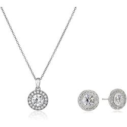 Platinum or Gold Plated Sterling Silver Halo Swarovski Zirconia Stud Earrings
