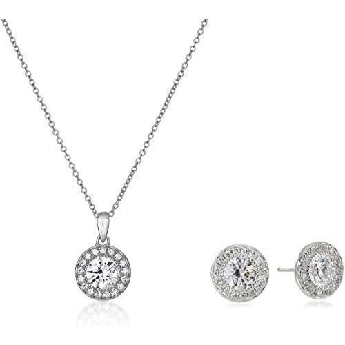 Platinum or Gold Plated Sterling Silver Halo Swarovski Zirconia Stud Earrings
