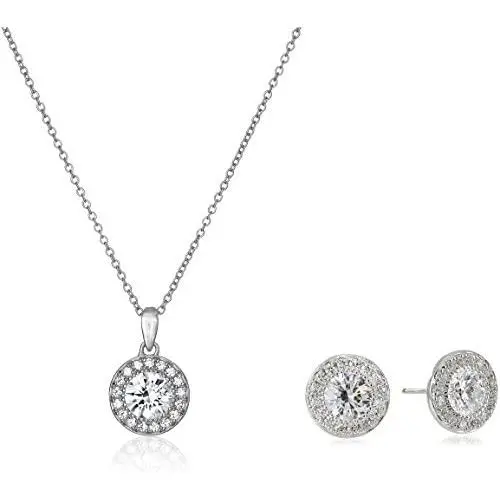 Platinum or Gold Plated Sterling Silver Halo Swarovski Zirconia Stud Earrings