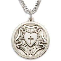 TrueFaithJewelry Sterling Silver Engraved Luthers Rose Lutheran Medal Pendant, 3/4 Inch