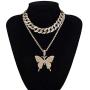 YBMYCM Big Butterfly Pendant Statment Necklace Rhinestone Chain for Women Girl Bling Gold Silver Crystal Layered Choker Necklaces Accessory for Hip Hop Lovers