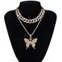 YBMYCM Big Butterfly Pendant Statment Necklace Rhinestone Chain for Women Girl Bling Gold Silver Crystal Layered Choker Necklaces Accessory for Hip Hop Lovers