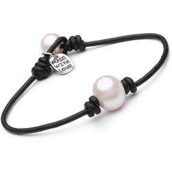 Cultured Freshwater Single Pearl Bracelet Handmade Genuine Leather Wrap Bracelet with Charm Jewelry 7.8