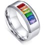 FOXI YOUTH Lovers Surgical Steel LGBT Gay Pride Lesbian Rainbow Colorful CZ Stone Inlay Band Ring Promise Wedding Engagement Rings:Silver-13#