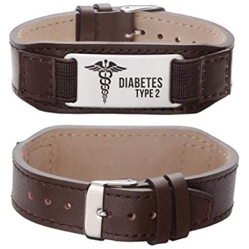 linnalove Medical Alert Bracelets for Men Classic Adjustable Leather Medical ID Bracelets with Free Customize Engraving