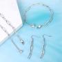 GEMOSA Paperclip Chain Necklace for Women PVD Gold Plating Stainless Steel Diamond 5A+ Cubic Zirconia CZ Thin Link Adjustable Choker and Bracelet Earrings Set Handmade Jewelry Girls Gift