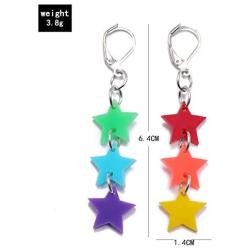 Cute Resin Heart-shaped Dangle Drop Earring Funny Cartoonn Rainbow Color stars Drop Earrings Acrylic Interlocking Heart Tassel Earrings for Women Girls Jewelry Gift