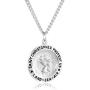 Amazon Collection Mens Sterling Silver Round Saint Christopher Medal Pendant with ''Land, Sea, Air'' Inscription with Stainless Steel Chain, 24''