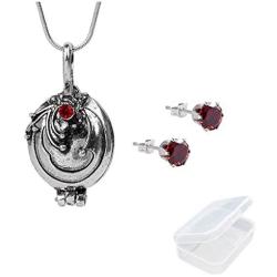 JinYu 2 Set The Vampire Diaries Elena Gilbert Opening Vervain Locket Pendant Necklace and Red Earrings with Transparent Box