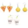 3-5Pairs Cute Dessert Macaron Popcorn Hamburg Pizza Dangle Earrings Hamburger Pizzas Desserts Food Jewelry Cartoon Drop Earrings Wedding Gift for Women Girls