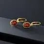 Gem Stone King 18K Yellow Gold Plated Silver Red Garnet Dangle Earrings For Women (7MM Length, 3.60 Ct Oval)