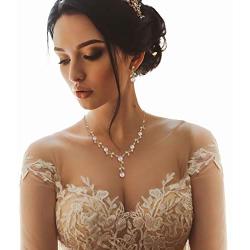 EVER FAITH CZ Crystal Cream Simulated Pearl Floral Vine Filigree Necklace Earrings Set