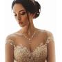 EVER FAITH CZ Crystal Cream Simulated Pearl Floral Vine Filigree Necklace Earrings Set