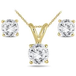 14K Yellow Gold 1 Carat AGS Certified Diamond Pendant and Earring Matching Set