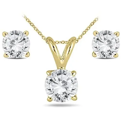 14K Yellow Gold 1 Carat AGS Certified Diamond Pendant and Earring Matching Set