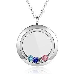 EVERLEAD Dainty Silver Necklaces for Women,316L Floating Round Locket Pendant Charms Necklaces Simple Cute Stainless Steel Toughened Glass Necklaces for Women Friendship Necklace