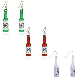 TIANHONGYAN 3 Pairs Creative Funny Resin Beer Bottle Soju Dangle Drop Earrings Set for Women Girls Pub Party Unique Bottle Dangle Earring Jewelry Gifts