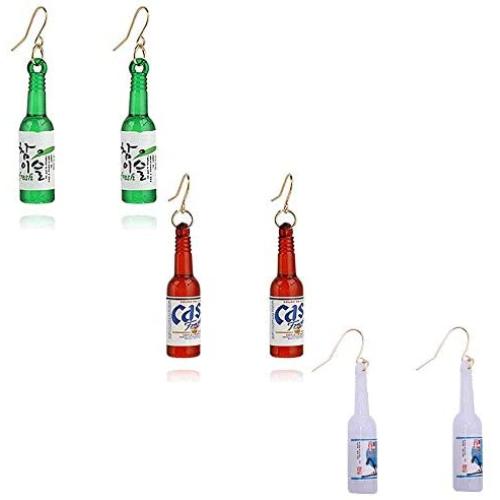 TIANHONGYAN 3 Pairs Creative Funny Resin Beer Bottle Soju Dangle Drop Earrings Set for Women Girls Pub Party Unique Bottle Dangle Earring Jewelry Gifts