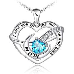 Distance I Love You to The Moon and Back Necklace 925 Sterling Silver Heart Pendants Jewelry for Women Mother Wife Girlfriend with Jewelry Gift Box