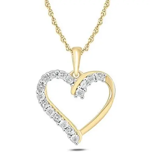 Cali Trove Yellow Gold Plated Sterling Silver Round White Diamond Accent Heart Pendant Necklace