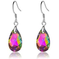 Teardrop Swarovski Crystal Drop Dangle Earrings for Women 925 Sterling Silver Hook Hypoallergenic Earring