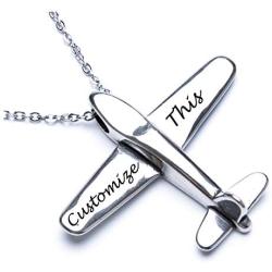 Fanery Sue Stereoscopic Aircraft Model Personalized Necklace Custom Engraved Name Pendant Necklace Pilot Gift