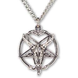 Real Metal Baphomet Satanic Goat Head Inverted Pentagram Silver Finish One Inch Pendant Necklace