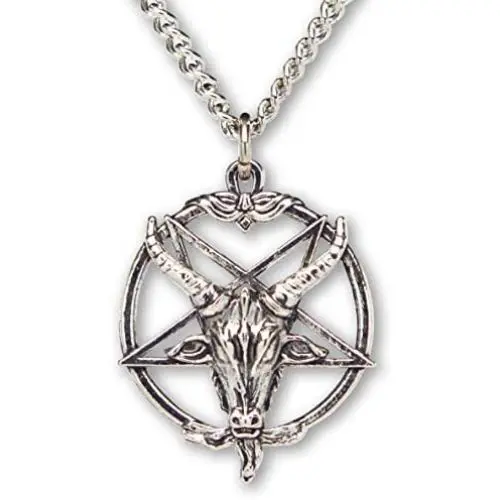 Real Metal Baphomet Satanic Goat Head Inverted Pentagram Silver Finish One Inch Pendant Necklace Real Metal Baphomet Satanic Goat Head Inverted Pentagram Silver Finish One Inch Pendant Necklace