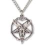 Real Metal Baphomet Satanic Goat Head Inverted Pentagram Silver Finish One Inch Pendant Necklace