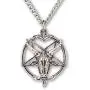 Real Metal Baphomet Satanic Goat Head Inverted Pentagram Silver Finish One Inch Pendant Necklace Real Metal Baphomet Satanic Goat Head Inverted Pentagram Silver Finish One Inch Pendant Necklace