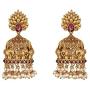 Tarinika Vainavi Antique Gold-Plated Indian Jhumka Earrings - Red