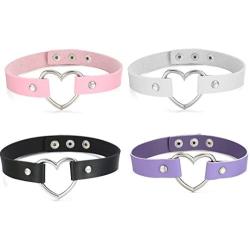 FIBO STEEL 1-4 Pcs Womens Mens Leather Necklace Choker Necklace Heart Punk Goth Emo Style Adjustable