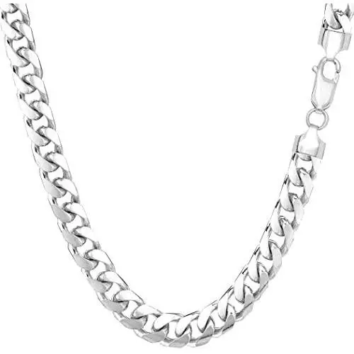 14k White Solid Gold Miami Cuban Link Chain Necklace, Width 5.8mm 14k White Solid Gold Miami Cuban Link Chain Necklace, Width 5.8mm