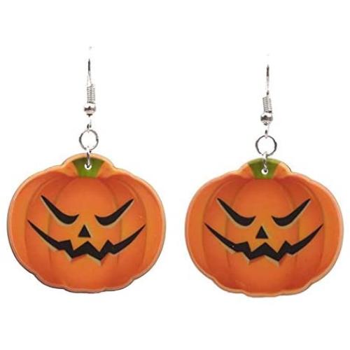 TULIP LY Silver Plated Cute Halloween Orange Pumpkin Drop Earrings Emoji Smiling Face Charm Dangle Earring Autumn Thanksgiving Jewelry