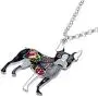 WEVENI Alloy Enamel Rhinestone Boston Terrier Dog Necklace for Women Girls Crystal Pendant Pet Jewelry Gifts