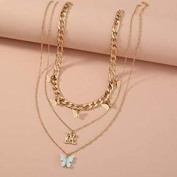S SNUOY Gold Layered Butterfly Choker Necklace for Women Fashion Butterfly Turcos Pendant Love Chain Jewelry
