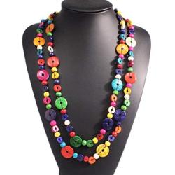 YAZILIND Vintage Antique Woven Beaded Bohemia pendent Necklace with Coconut Shell Charms for Ladies and Girls (Colorful)