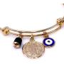 18K Gold Plated Expandable Bangle Bracelet Charm St. Benedict Medal & Genuine Azabache Stone