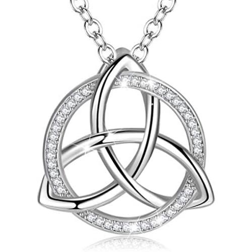 LOOVE Celtic Necklace for Women, Celtic Knot Necklace Sterling Silver Triquetra Pendant Good Luck Jewelry with 18'' Chain, Irish Gifts for Her
