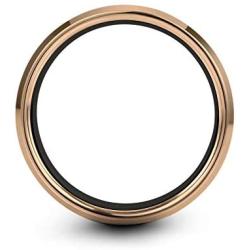 Midnight Rose Collection Tungsten Wedding Band Ring 10mm for Men Women 18k Rose Gold Plated Bevel Edge Black Grey Brushed Polished