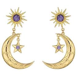 Alloy diamond long earrings，Crescent Moon & Star Dangle Earrings Star Jewelry for Women