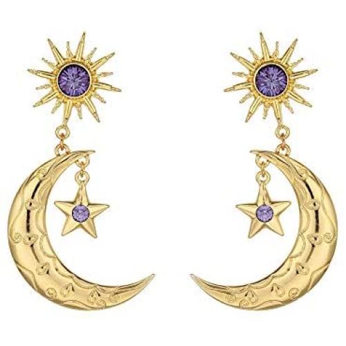 Alloy diamond long earrings，Crescent Moon & Star Dangle Earrings Star Jewelry for Women
