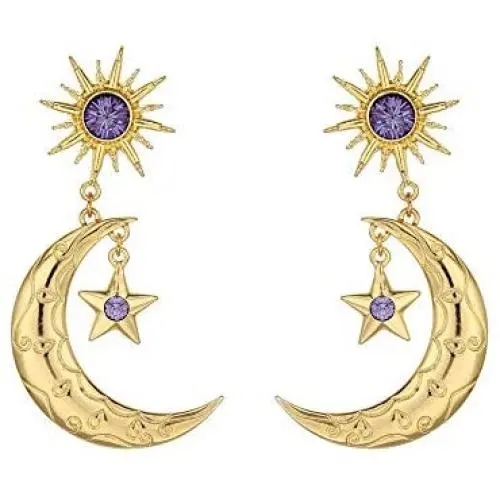 Alloy diamond long earrings，Crescent Moon & Star Dangle Earrings Star Jewelry for Women