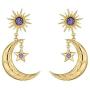 Alloy diamond long earrings，Crescent Moon & Star Dangle Earrings Star Jewelry for Women