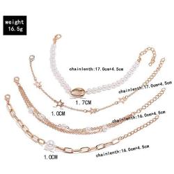 ZHUPI Women Gothic Gold Coin Imitation Pearl Star Shell Lock Buckle Bracelet Set Fashion Jewelry Bangles Pearl Bracelet(A)