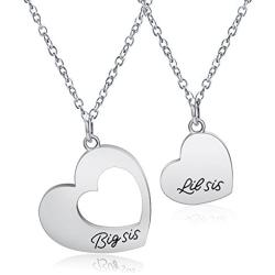 KUIYAI Big Sis Middle Sis Little Sis 3 Piece Cut Heart Necklace Set