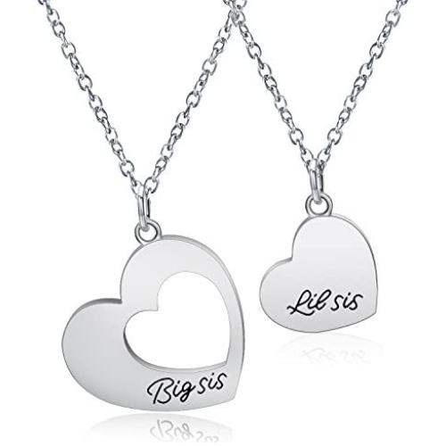 KUIYAI Big Sis Middle Sis Little Sis 3 Piece Cut Heart Necklace Set