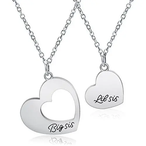 KUIYAI Big Sis Middle Sis Little Sis 3 Piece Cut Heart Necklace Set KUIYAI Big Sis Middle Sis Little Sis 3 Piece Cut Heart Necklace Set